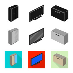 Isolated object of bedroom and room icon. Collection of bedroom and furniture stock vector illustration.