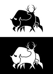 Deer and Buffalo silhouette cut out icon