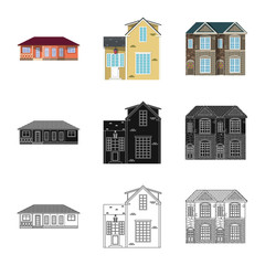 Isolated object of building and front icon. Collection of building and roof stock symbol for web.