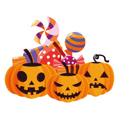happy halloween pumpkins with candies