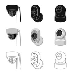 Vector design of cctv and camera sign. Collection of cctv and system stock symbol for web.