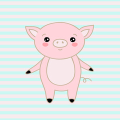 vector clip art pink piglet on a striped background