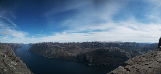 view of the fjords in preikestolen in norway