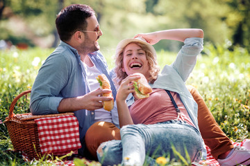 Loving couple enjoy on picnic