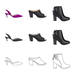 Isolated object of footwear and woman icon. Collection of footwear and foot vector icon for stock.