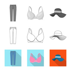 Isolated object of woman and clothing logo. Collection of woman and wear stock symbol for web.