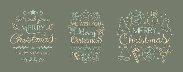 Christmas wishes with decorations - collection. Vector.