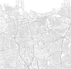 Fototapeta na wymiar Cartina satellitare di Jakarta, Indonesia, strade e vie della città. Stradario e mappa del centro urbano