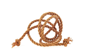 Brown rope on a white background. Cord.
