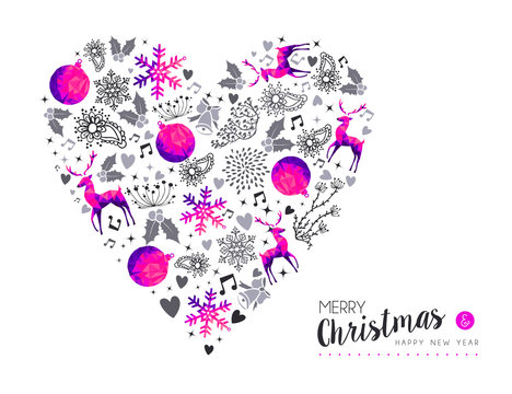 Christmas and New Year pink love decoration card