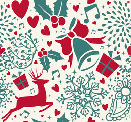 Christmas deer decoration icon seamless pattern