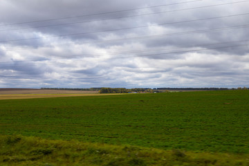 autumn rural landscape from a moving car