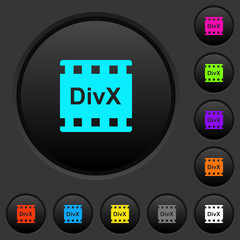 DivX movie format dark push buttons with color icons