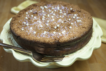 Flourless Chocolate Cakes on a Yellow Pedestal Plate