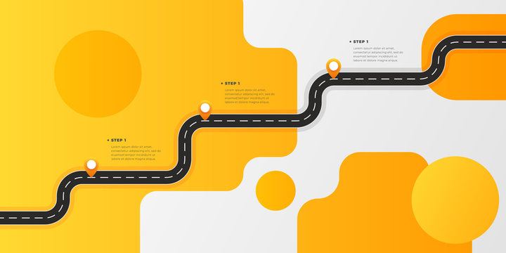 Infographic template winding asphalt road with pin-pointers. Vector EPS 10