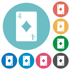 Four of diamonds card flat round icons