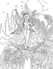 Fototapeta na wymiar Coloring page The Fairy