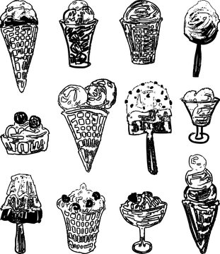 Vector image of a set of different ice cream