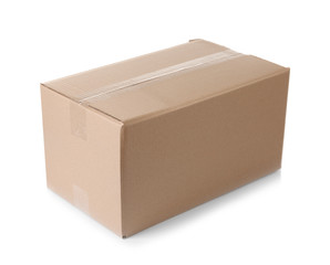 Cardboard box on white background. Mockup for design