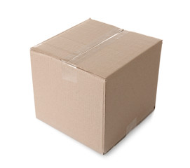 Cardboard box on white background. Mockup for design