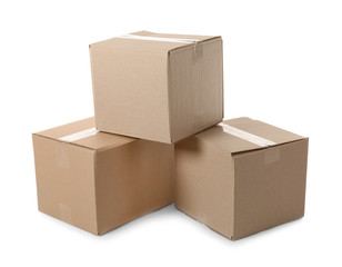 Cardboard boxes on white background. Mockup for design
