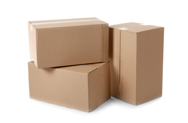 Cardboard boxes on white background. Mockup for design