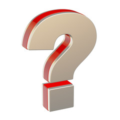 Metallic question mark with red glass interior isolated on white