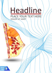 Women breast cross section in low poly. Realistic 3d medical human organ cancer. For medical education, for Clinics, Universities, Schools. Medical book, journal, research. Vector