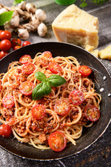 Tasty homemade spaghetti bolognese