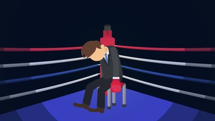 ビジネスマン ボクシング 負ける 競争 イラスト ループ 黒背景