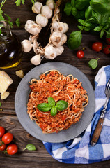 Tasty homemade spaghetti bolognese