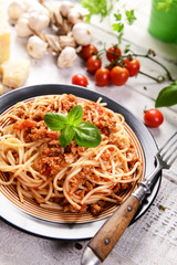 Tasty homemade spaghetti bolognese