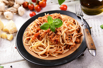 Tasty homemade spaghetti bolognese