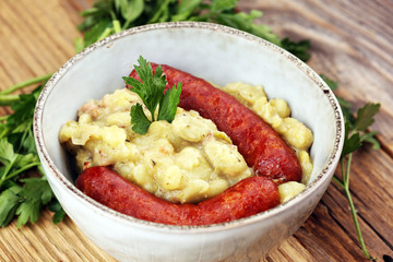 Soup with big beans and smoked sausage.