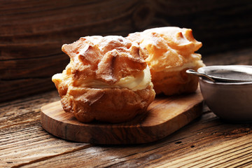 cream puffs. homemade pastry cream puff.