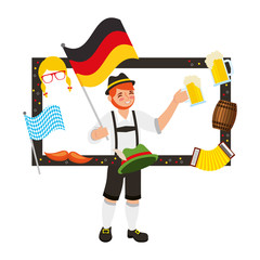 bavarian man with frame beer flag hat barrel