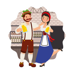 bavarian man and woman drinking in the bar
