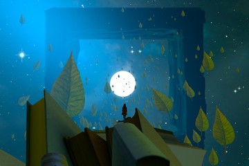 2d illustration. Imaginary dreamlike motivational illustration.   Person dreaming.