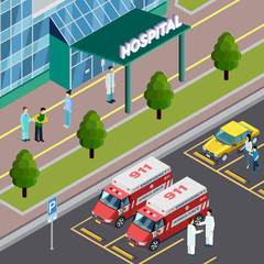 Fototapeta premium Isometric Hospital Neighbourhood Composition