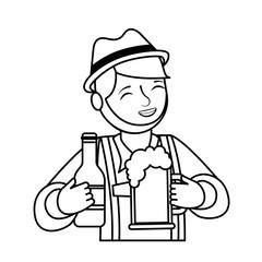 bavarian man holding bottle beer and glass cup