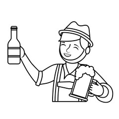 bavarian man holding bottle beer and glass cup