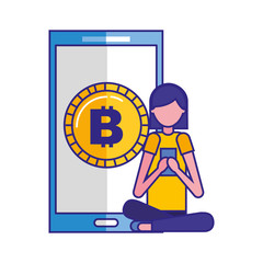 woman using smartphone bitcoin virtual money