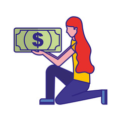 woman on the knee with banknote money