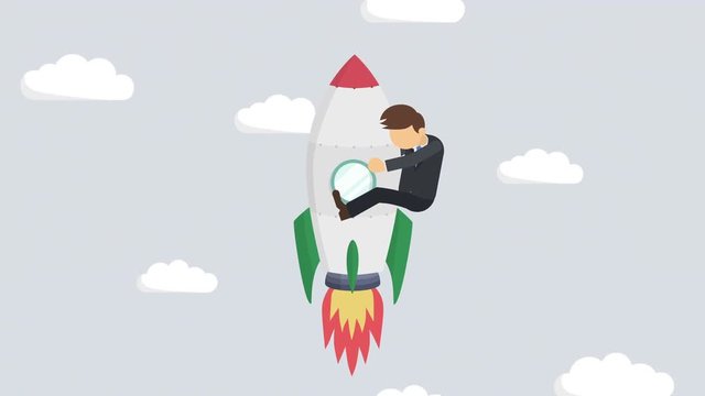 ビジネスマン 飛ぶ 飛躍 ロケット 雲 イラスト ループ