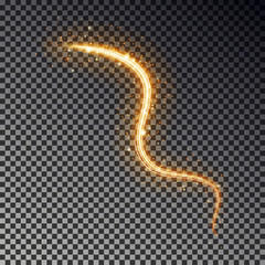 Glowing light line with sparkle isolated on dark background. Abstract swirl light speed motion effec