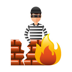 thief man with flame and broken wall