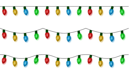 Christmas lights string vector, color garland set isolated on white. Garland balls seamless. Hanging - 225605215
