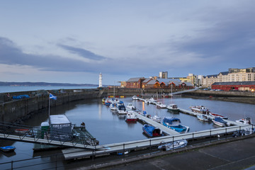 Newhaven marina in Edinburgh at sunset