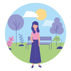 young woman with landscape in park