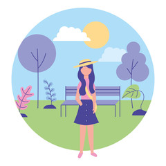 young woman with landscape in park